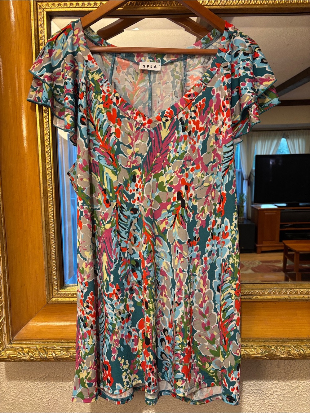 SPLA Multicolor Floral Ruffle Sleeve Top - Size 1X